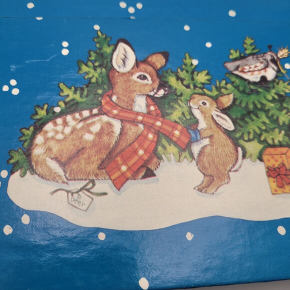 Vintage Blue Pencil Box Animals in Snow Hinged Lid Stationery Storage Old School - Picture 11 of 11